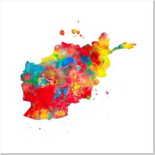 Afghanistan Watercolor Map Painting - Red Posters and Art